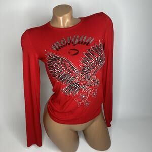 Morgan de Toi Red Eagle Graphic Top XS Y2K Biker Glam Rock Grunge Long Sleeve